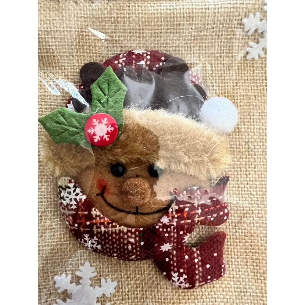Set of 3 Christmas Bottle Gift Bags Santa Snowman Reindeer Rustic Holiday